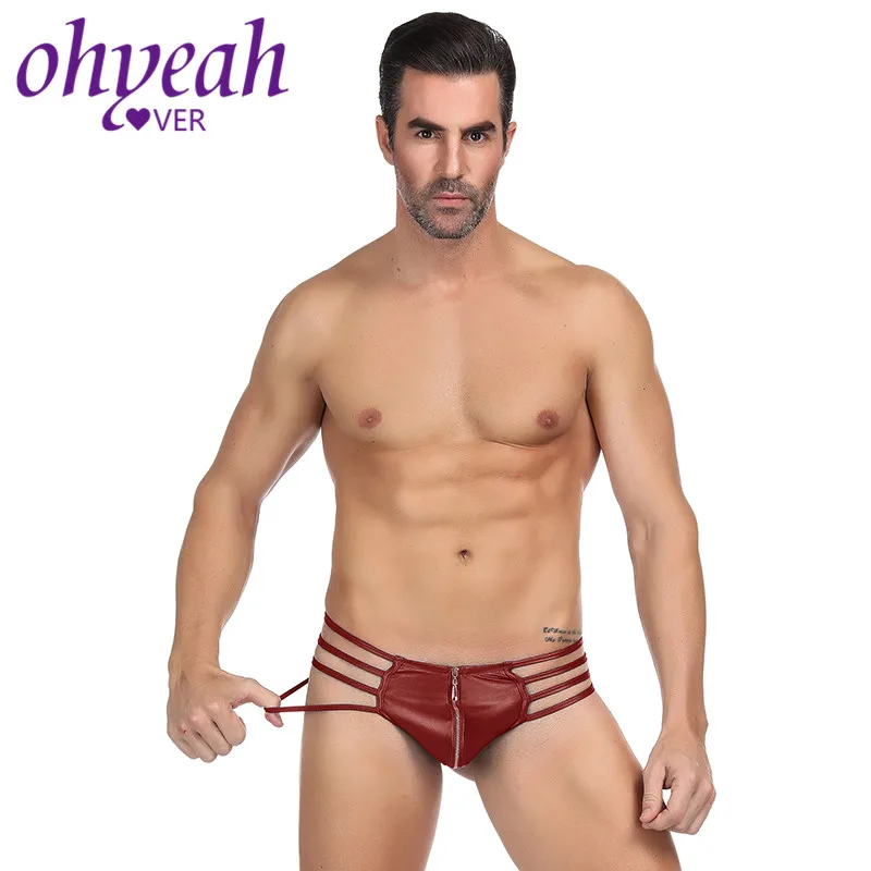 

Ohyeahlover Faux Leather String Homme Sexy Front Zipper Backless Culotte Gay S-XL Low Waist Gay Underwear Seamless Thong MPL068