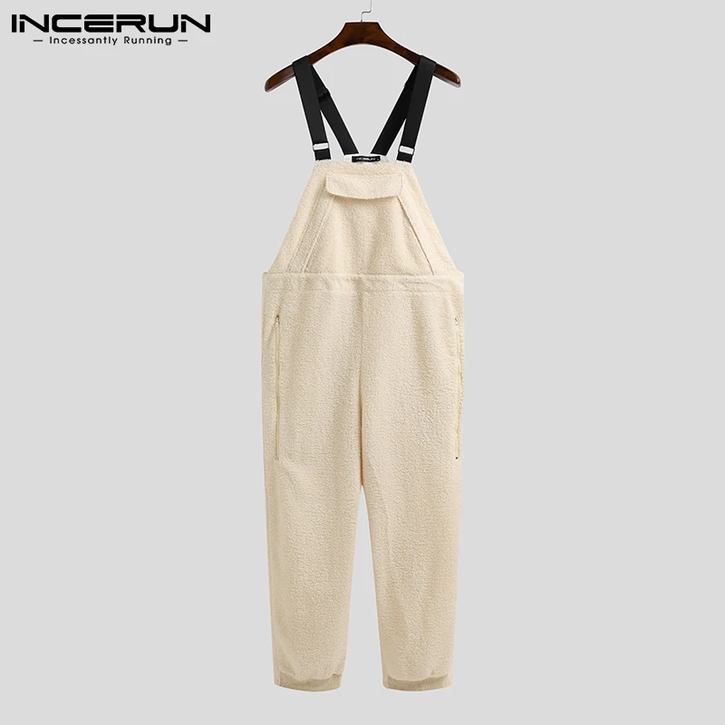 

Spring New Fashion Men's Bib Jumpsuit Solid Color Pantalones Stylish Men's Casual Loose Trousers Streetwear INCERUN 2021 S-5XL