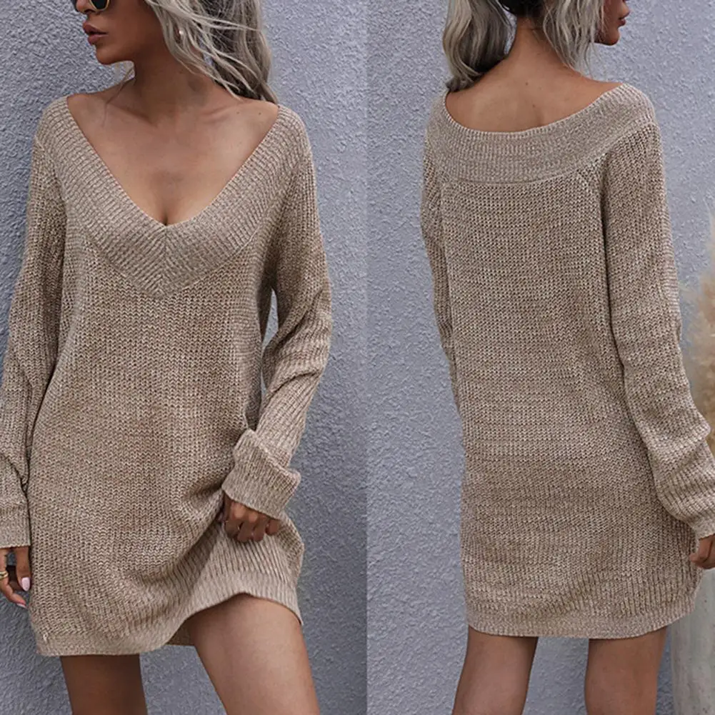 

Dress Casual V Neck Long Sleeve Mini Dress Lady V Neck Dress All Match for Evening Party