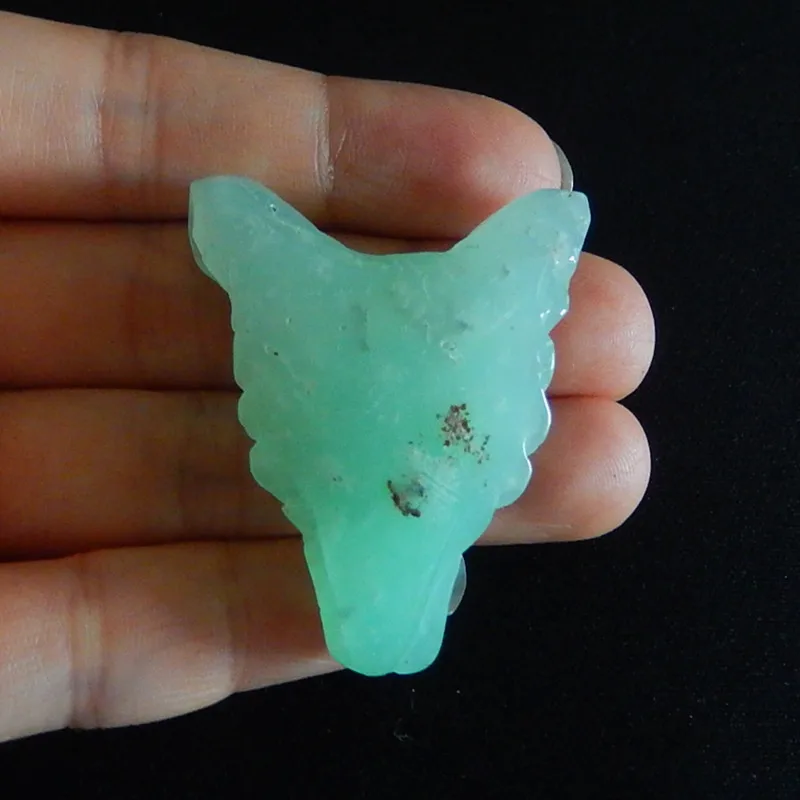 Резные Природные Chrysoprase голова Волка полудрагоценные камни, ювелирные аксессуары кулон, 46x35x15 мм, 22,7 г