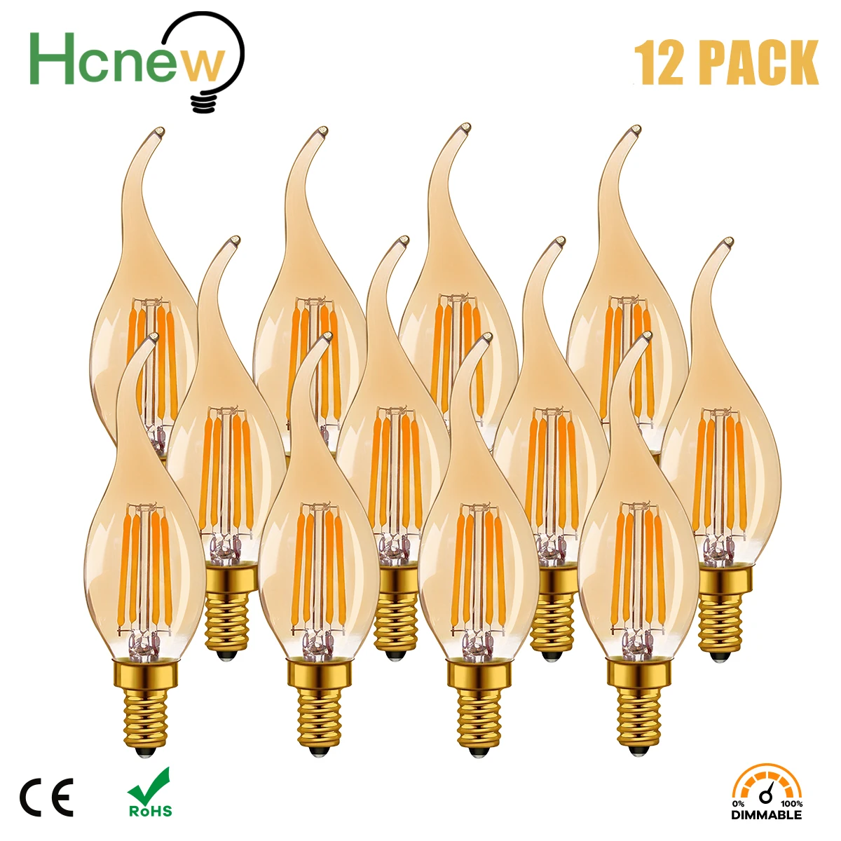 

Hcnew Светодиодная лампа C35T янтарное стекло 4Вт E14 теплый белый свет