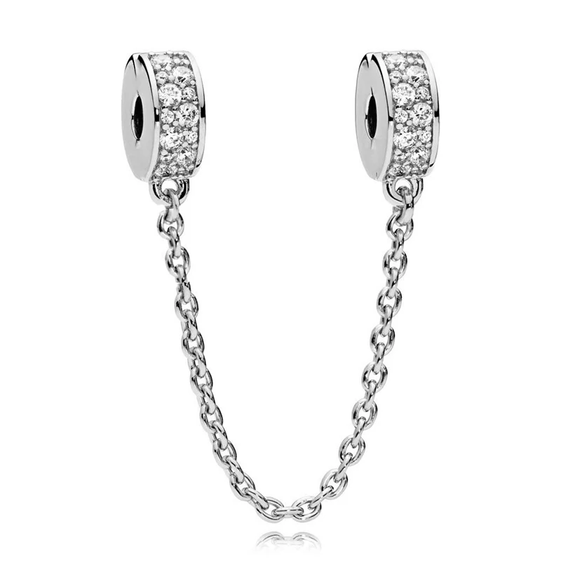 

New Silver Rose Gold Beads Charm Rhinestone Safety Chain Fit Pan Bracelet Bangle Diy Women Jewelry Making