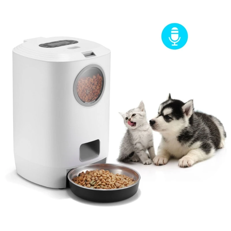 

Timed Automatic Cat Feeder Food Dispenser with Portion Control 10s Voice Recorder Automatically Saves the Current Feeding Memory