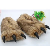 new mens winter plush paw shoes indoor warm paw cotton slippers mens fur slides casual animal home shoes male fur flip flops