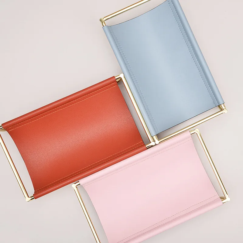 

Golden Iron and Leather Storage Rack Nordic Style Tray Living Room Entrance Key Organiser Creative Desktop Home Decor YOUTU01