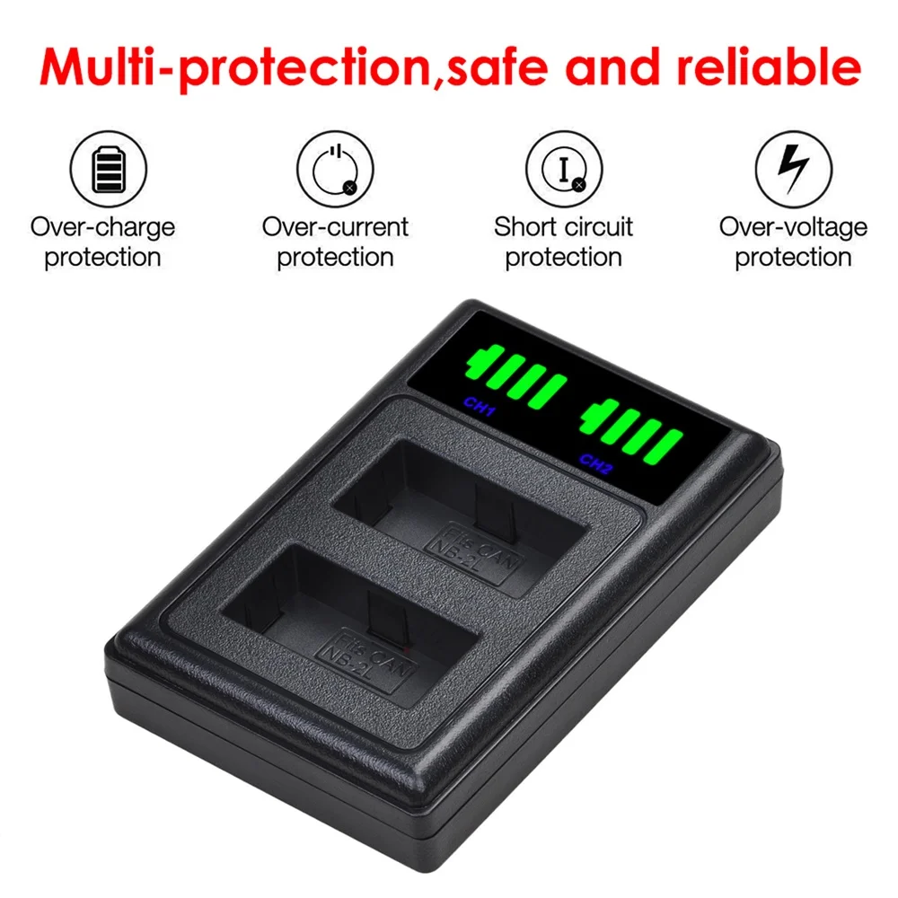 NB-2L B 2L NB2LH аккумулятор + двойное зарядное устройство со светодиодной подсветкой USB