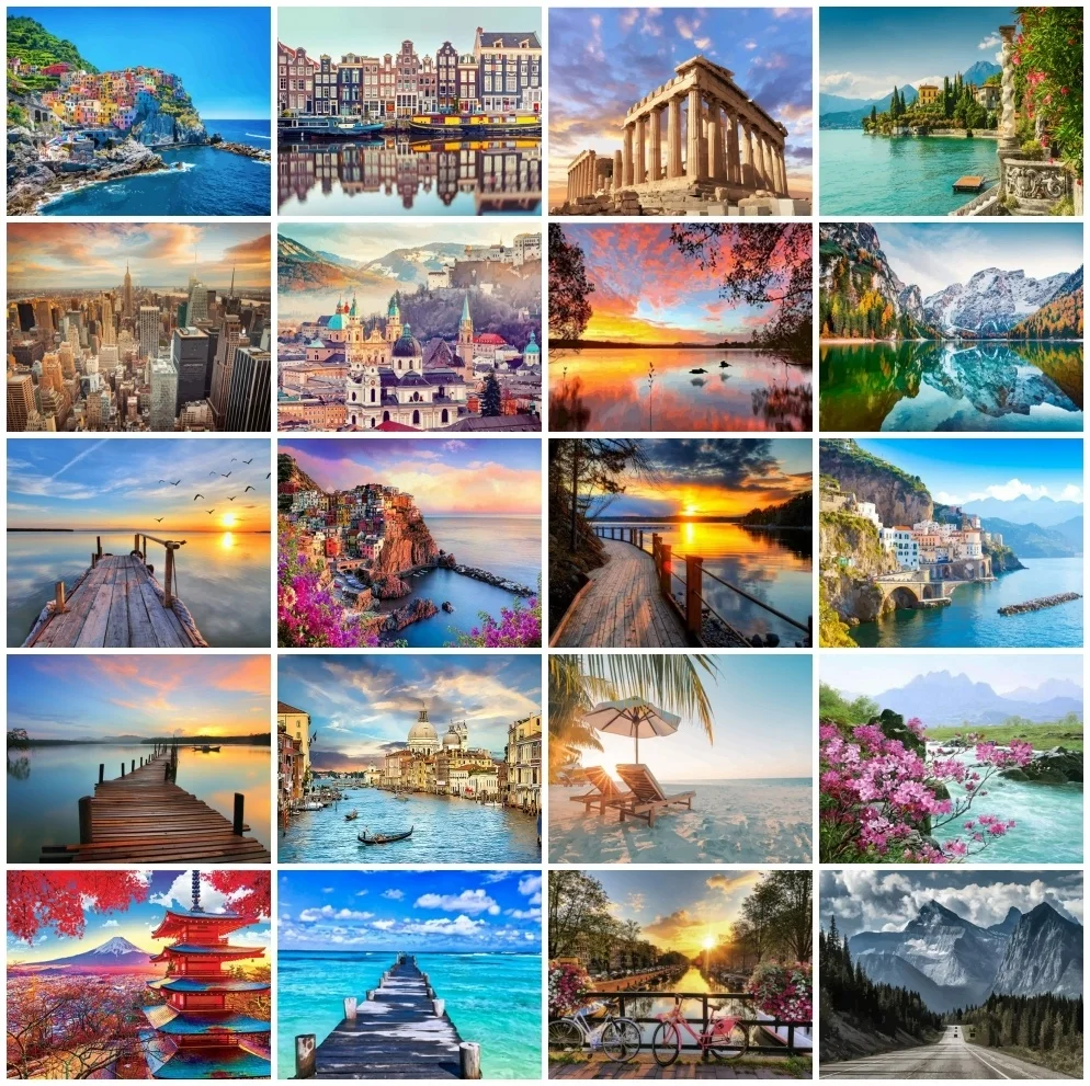 

AZQSD Paint By Numbers City Lake Mountain Seaside Unique Gift For Children Painting By Numbers Landscape Home Decoration