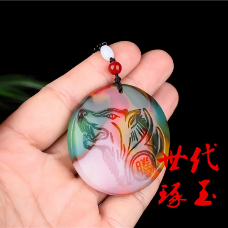 Природный цвет Hetian Нефритовый камень волк кулон ожерелье китайские ювелирные