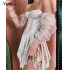 Платье на выпускной Verngo с открытыми плечами, блестящее, короткое, с пышными рукавами, Возлюбленное, выше колена, вечерние платья