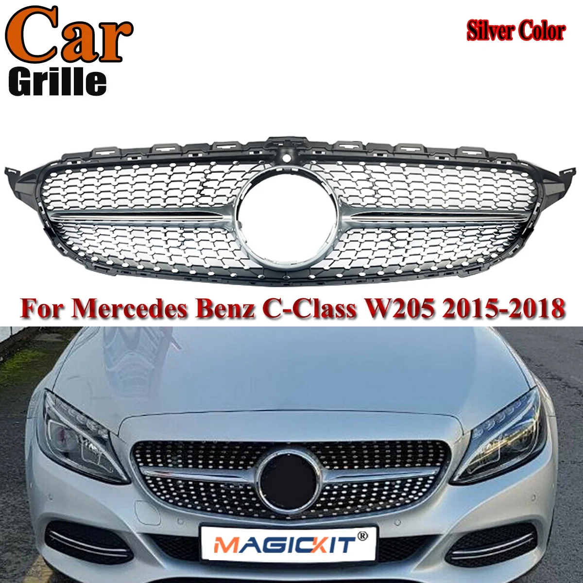 

MagicKit FOR MERCEDES C CLASS W205 C205 14-18 DIAMOND GRILLE AMG STYLE GRILL WITH CAMERA