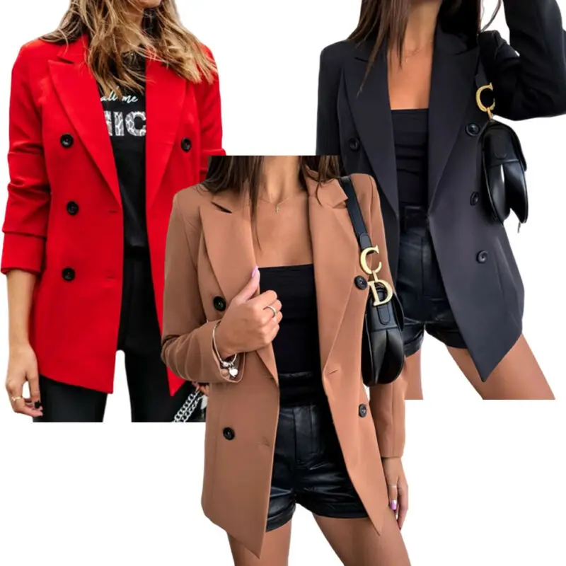 

Casual Double Breasted Women Jackets Notched Collar Spring Women Blazer Jacket Autumn Female Outerwear Elegant Ladies Coat 2020