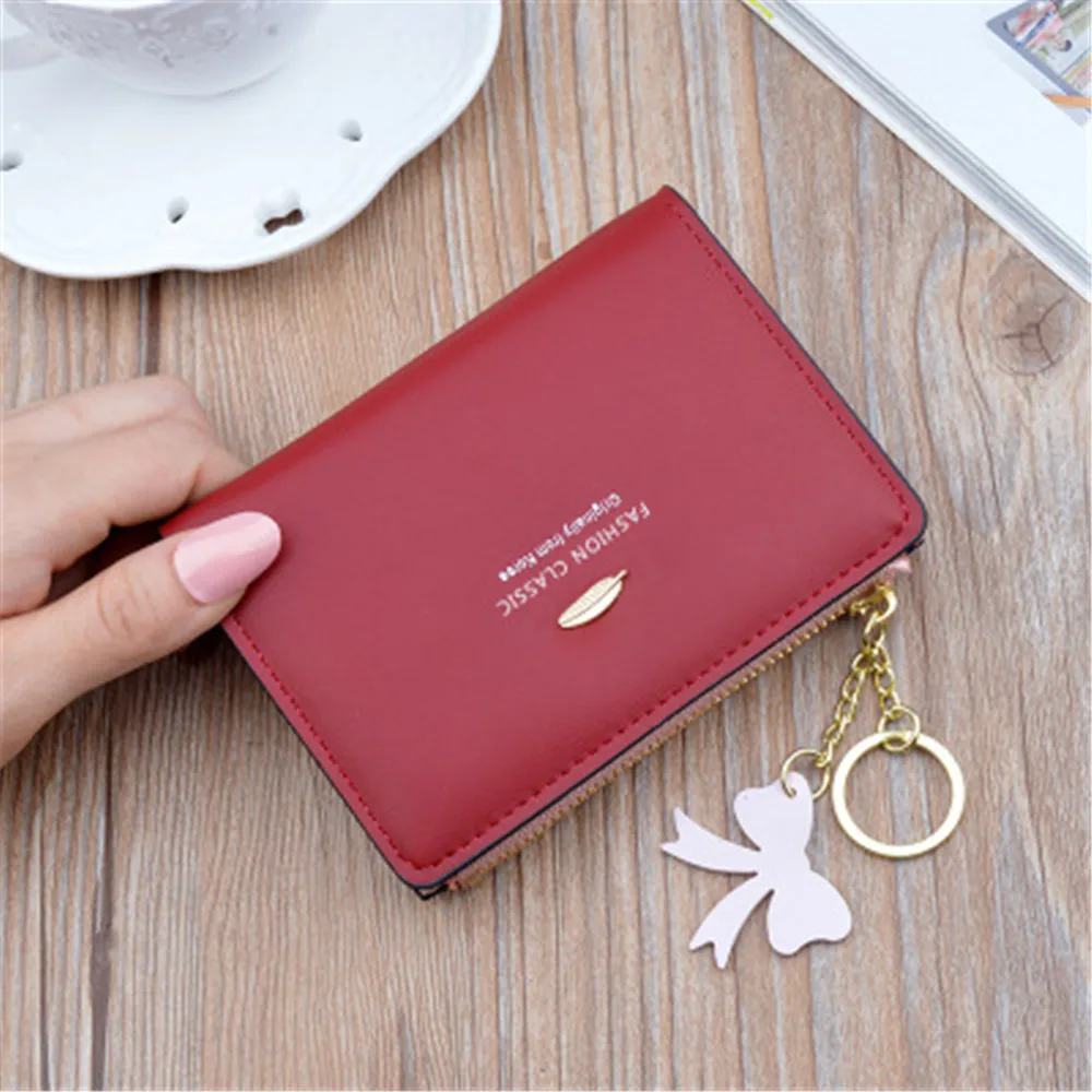 

New Wallet Short Zipper Wallet Female Student Korean Soft Leather Leaf Tassels Fashion Coin Purse Card Holder Zip Coin Pouch