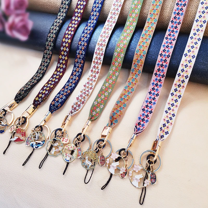 

Mobile phone lanyard hanging neck Chinese style small flower retro hand-embroidered mobile phone case detachable anti-lost rope