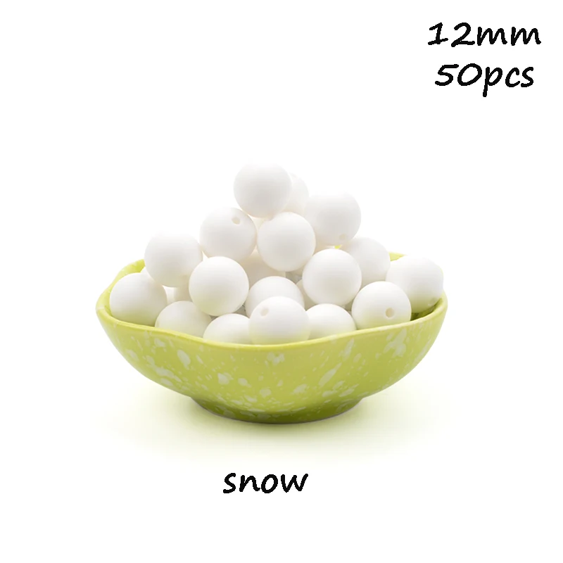 Snow LOFCA, 12 мм, 50 шт./лот, бусины из пищевого силикона, Прорезыватель для зубов, круглые бусины, Детская жевательная для прорезывания зубов, Силиконовые Прорезыватели для самостоятельного изготовления - Цвет: Snow