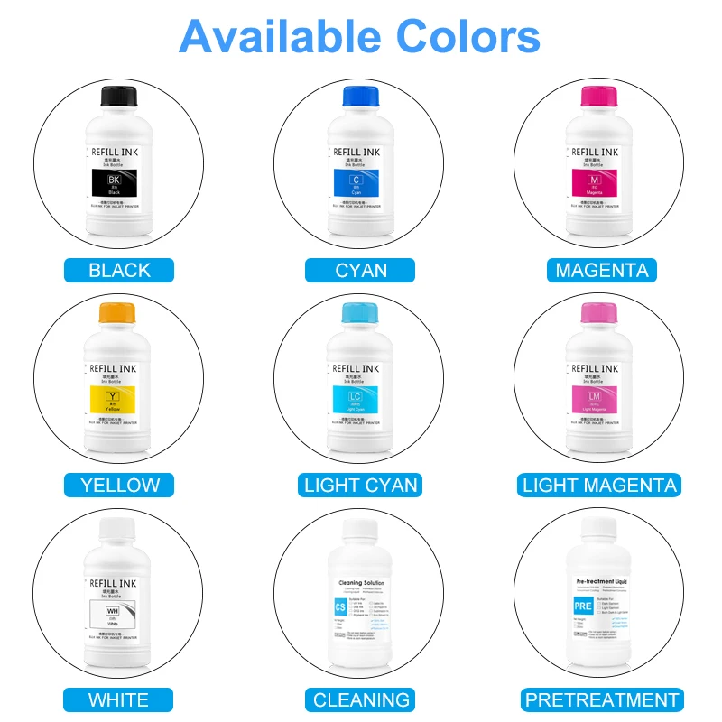 250ML DTG Ink Textile InK Garment DX4 DX5 DX6 DX7 DX10 TX800 XP600 Printhead For Epson L1800 1390 R1900 R2000 F2000 F2100 | Компьютеры и