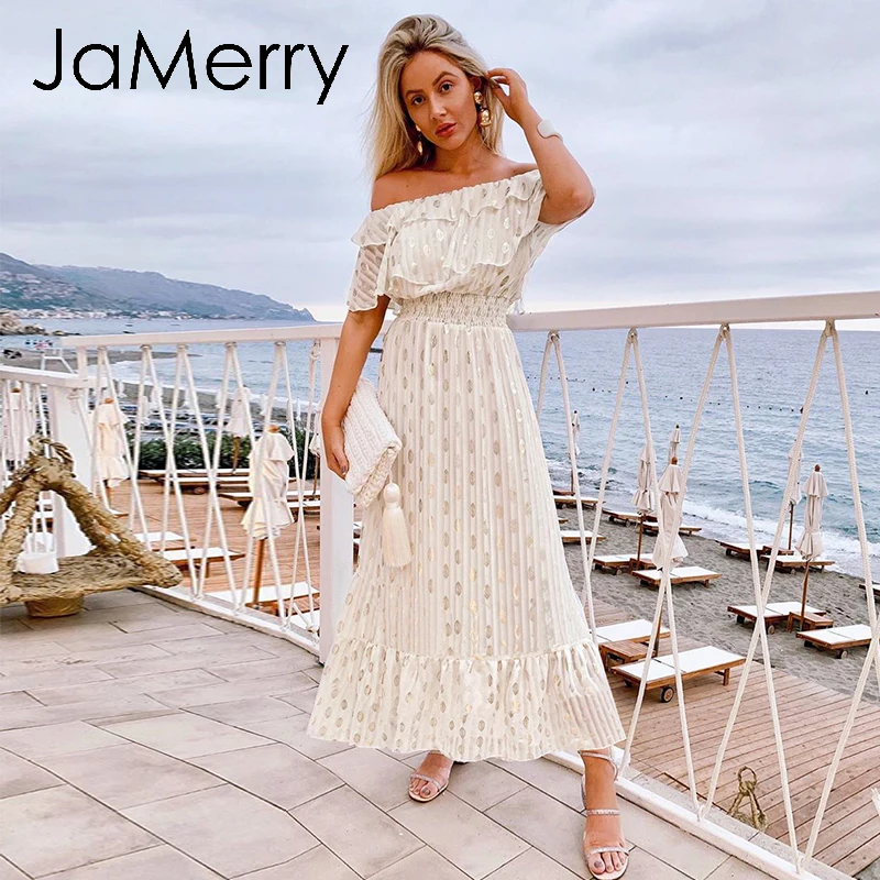 JaMerry сексуальное длинное платье макси с открытыми плечами элегантное винтажное