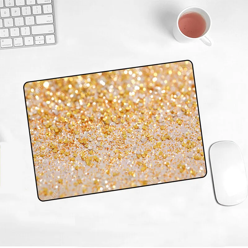 Игровой коврик для мыши XGZ компактный в золотистую и белую полоску с мраморным