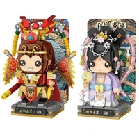 big head chinese mythical characters bricks mini block gold plated parts monkey king moon goddess figure toy collection for gift