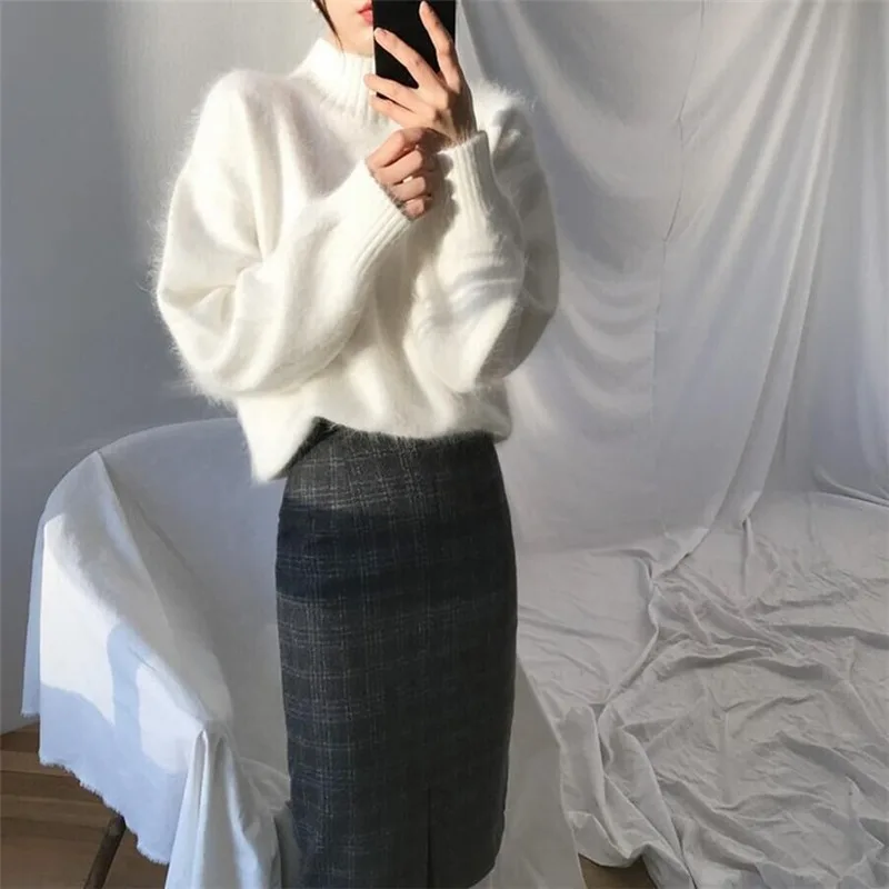 Semi-turtleneck Sweater Slim Fit Casual Fall/Winter New Mink Velvet Simple All-match Solid Color Pullover Women's Top | Женская