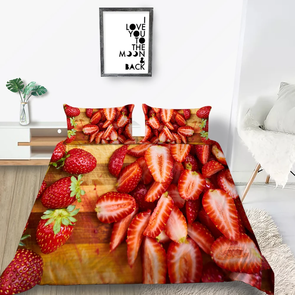 Постельное белье с изображением клубники комплект Queen Размеры модные креативные