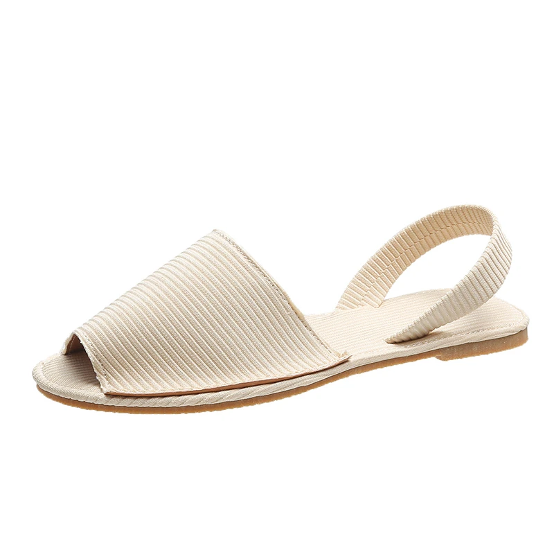 

new Summer Women Sandals Flats Female Casual Peep Toe Shoes PU Slip on Leisure Solid Sewing Footwear Two-piece Plus Size43 2021