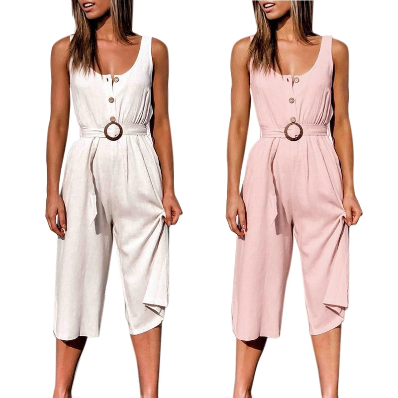 

Женский комбинезон, Летний комбинезон с u-образным вырезом, однобортный повседневный комбинезон, комбинезон, брюки