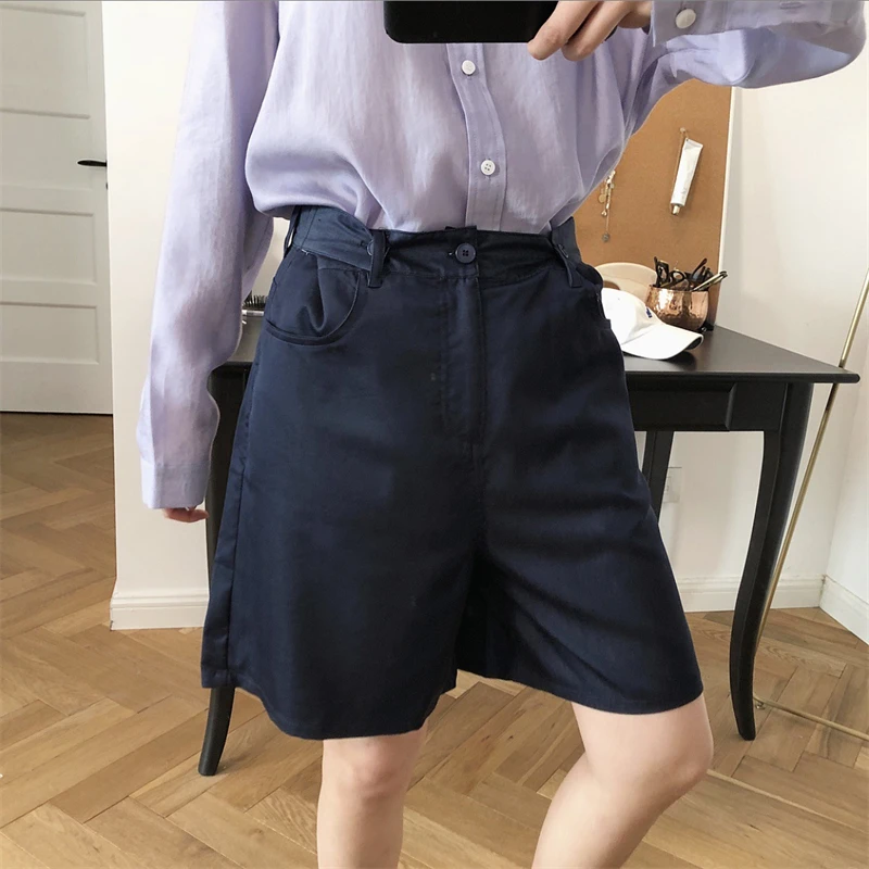

2021 New Summer High Quality Women Wide Leg Shorts Loose Fashion Ladies Shorts Solid Color Casual Elegant Female Shorts T163