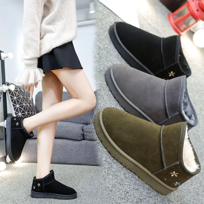 Новинка 2020 зимние женские ботинки модная Милая женская замшевая обувь с