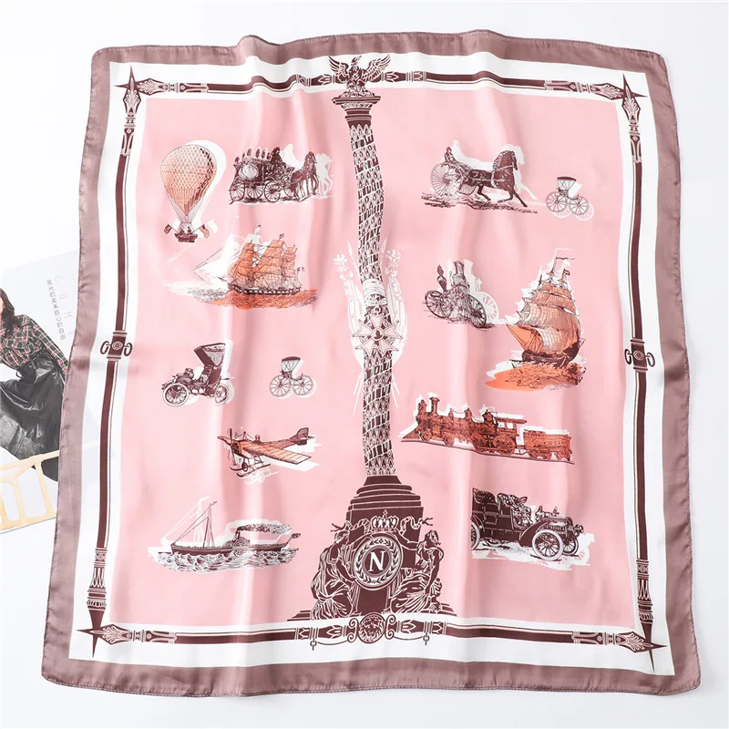 

2021 New Silk Square Scarf for Women 70*70cm Vintage Print Ladies Neck Hair Band Bag Warp Soft Hijabs Headband Female Foulard