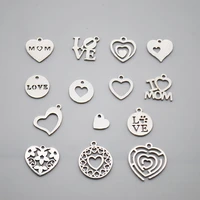 cute hollow out love mom heart charms for bracelet necklace anklet making keychain stainless steel bulk items wholesale lots