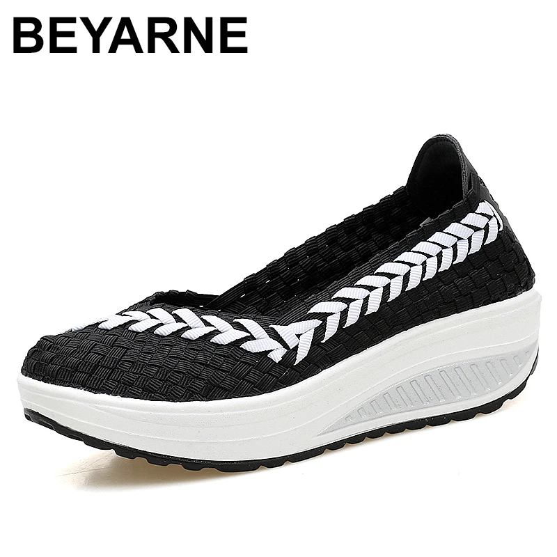 

BEYARNESummer/женская трикотажная обувь на платформе без застежки; Женские кроссовки; Повседневная обувь; Прогулочная обувь на толстой дышащей по...