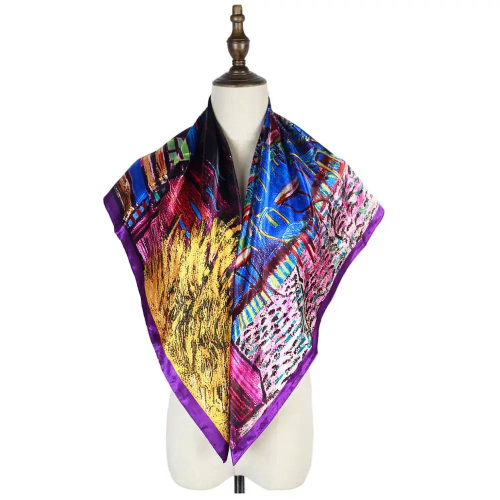 Шелковая шаль с рисунком атласный квадратный головной платок женский зимний