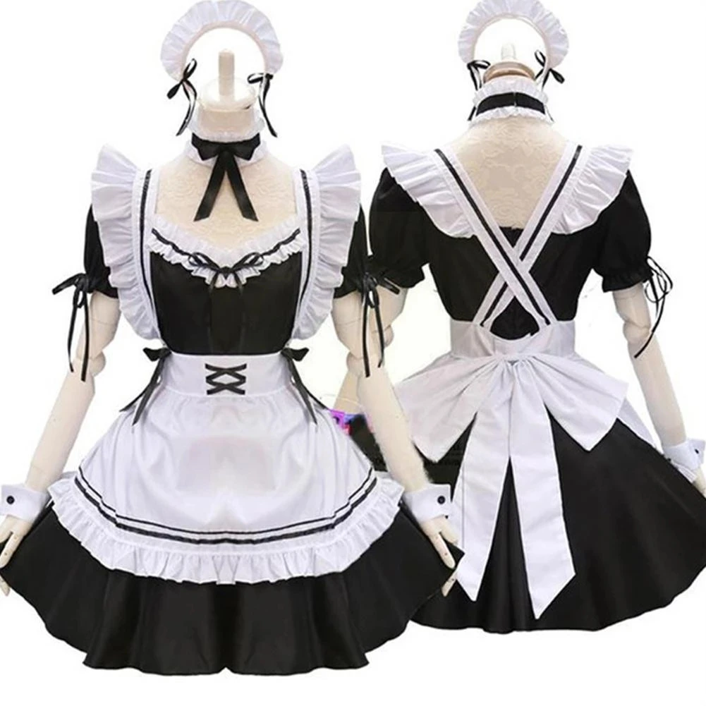 

Women Maid Outfit Anime Long Dress Black and White Dresses Men Lolita Dress Costume Cosplay Cafe Apron Costume
