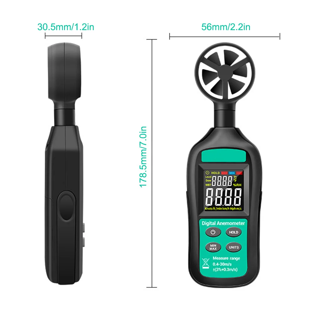 

ANENG GN301 Digital Anemometer 0-30m/S Wind Speed Meter -10 ~ 45C Temperature Tester Anemometro With LCD Backlight Display