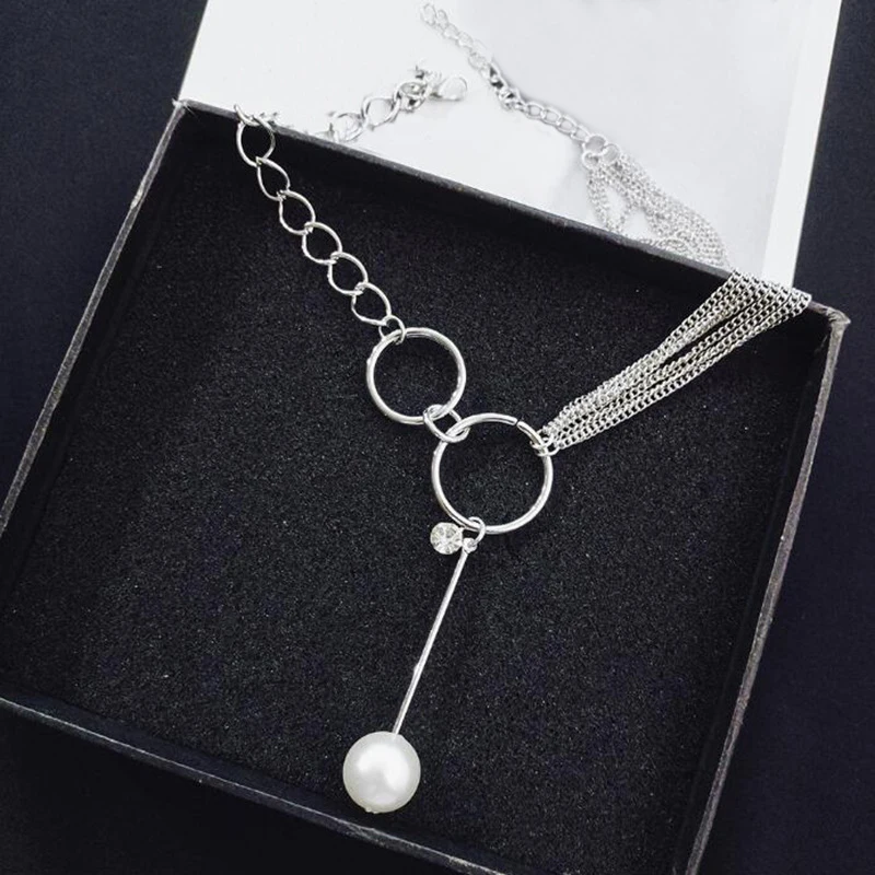 1 шт. женские ожерелья ретро двойной круг с жемчужным кулоном Ожерелье из циркона