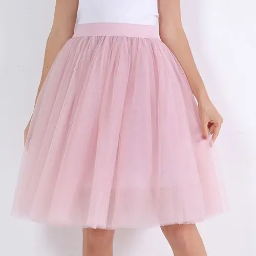 dusty pink Высокая талия 7 слоев миди тюль юбка пачка юбки женские Нижняя юбка эластичный пояс Лето faldas saia jupe - Цвет: dusty pink