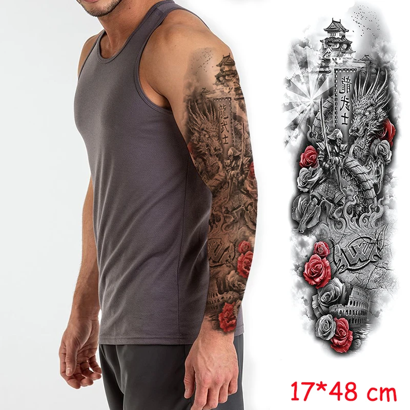 Водонепроницаемая Временная тату-наклейка полная рука ангел воин меч цветок