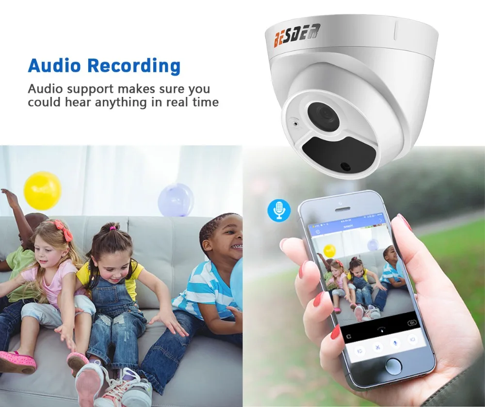 Besder H.265 1080P 3MP 5MP камера безопасности домашняя купольная ip-камера Аудио встроенный микрофон 48 в PoE P2P ONVIF Email Motion Detect