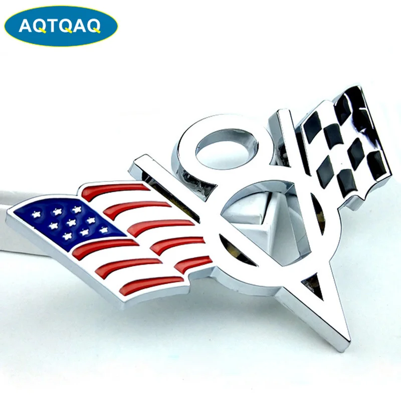 AQTQAQ 1 шт. 3D металлическая V8 Флаг США мото наклейка с логотипом на автомобиль