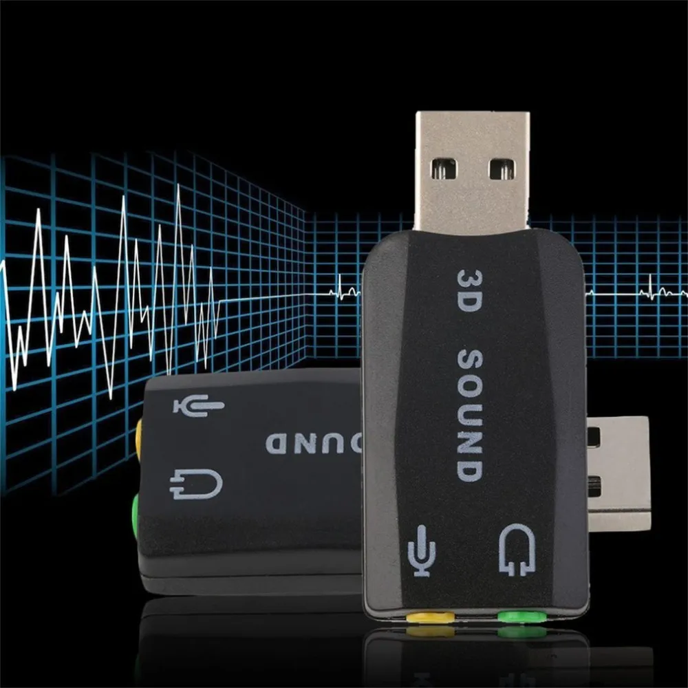 Прочный легкий разъем и воспроизведение USB 2,0 в 3D для микрофона Динамик Аудио гарнитура адаптер звуковой карты 5,1 каналов для ПК ноутбук черный