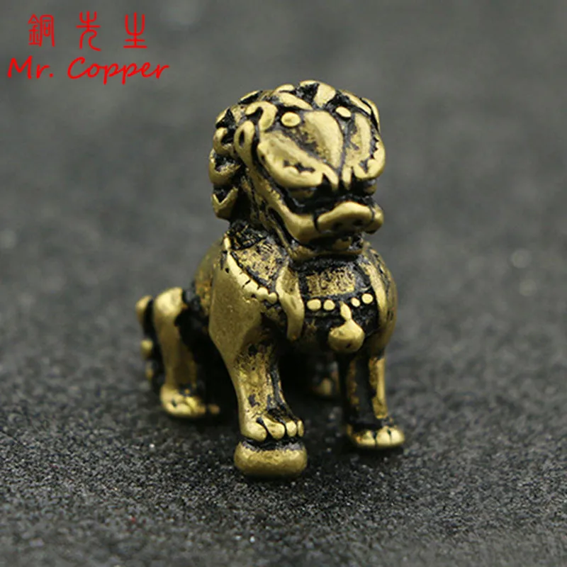 Античная Медная лев статуя фэн шуй украшения Ретро латунные животные Кирин