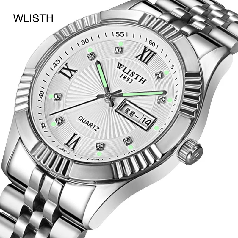 Мужские бизнес модели дизайн из нержавеющей стали золотые парные часы деловые