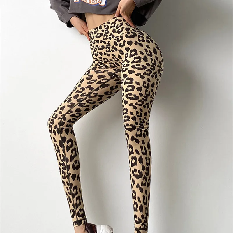 Women's yoga pants nude leopard print peach hips fitness running sports pants leggings quick-drying hip yoga pants