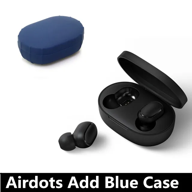 add dark blue case Оригинальные беспроводные наушники Xiaomi Redmi Airdots True, голосовое управление, Bluetooth 5,0, шумоподавление, управление краном, зарядная коробка, вкладыши - Цвет: add dark blue case