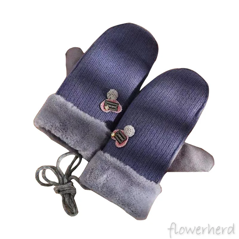 Зимние женские бархатные толстые теплые милые студенческие перчатки Ins с сердцем