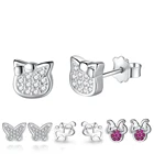 ELESHE Аутентичные 925 стерлингового серебра серьги-гвоздики с открытыми пальцами и кристальной бабочкой кошек и собак маленькие серьги для женщин и детей, модное ювелирное изделие в подарок