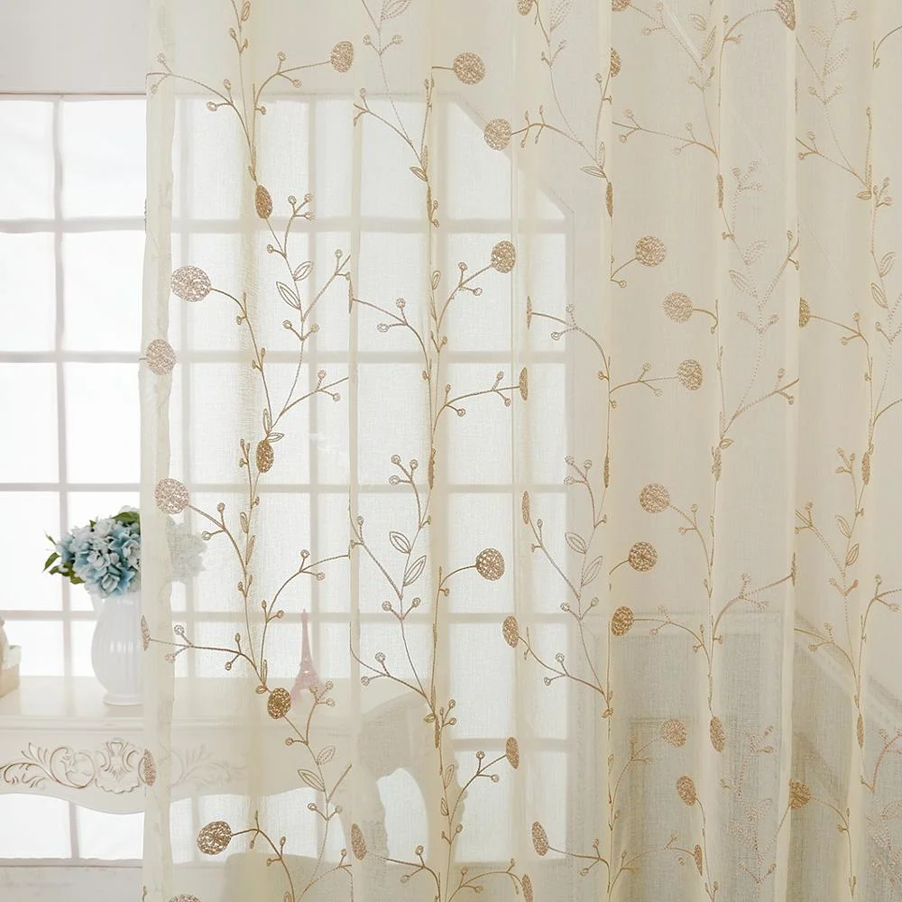 

2021 natural white embroidery branches leaves transparent tulle curtains for living room bedroom balcony elegant curtain tulle