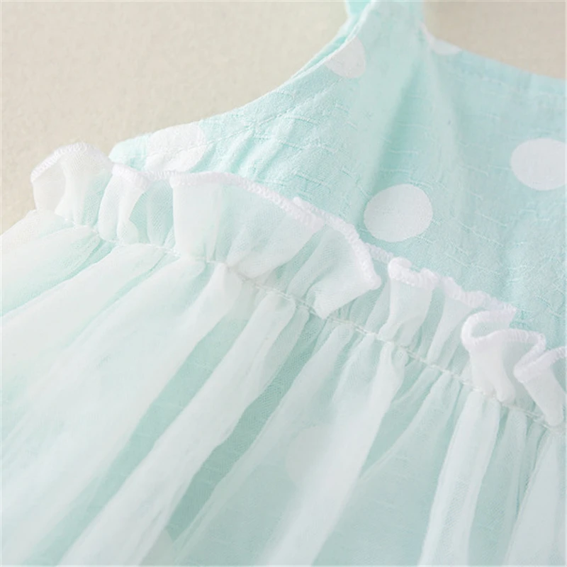 

Baby girls cute baby jumpsuit summer Suspenders dress yarn skirt pure cotton thin newborn mesh dot printed clothes