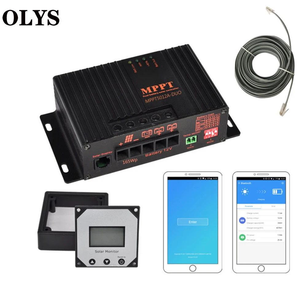 OLYS 10A 12V приложение Bluetooth MPPT Контроллер заряда панели батареи интеллектуальный