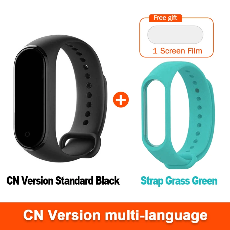 Глобальная версия опционально Xiaomi Mi Band 4 умный Браслет Пульс фитнес 135 мАч цветной экран Bluetooth 5,0 водонепроницаемый - Цвет: CN Gra-green Strap